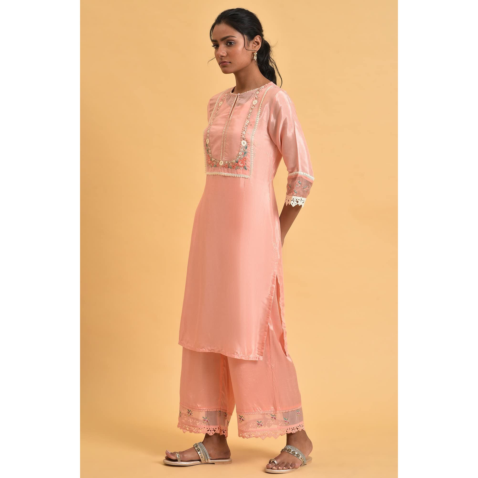 W For Woman Pink Embroidered Shantun Festive Kurta_23Few18646-218837_S