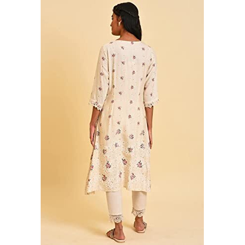 W For Woman Women's Rayon Regular Kurta (23Few18660-120030_Ecru_M)