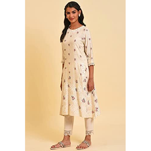 W For Woman Women's Rayon Regular Kurta (23Few18660-120030_Ecru_M)