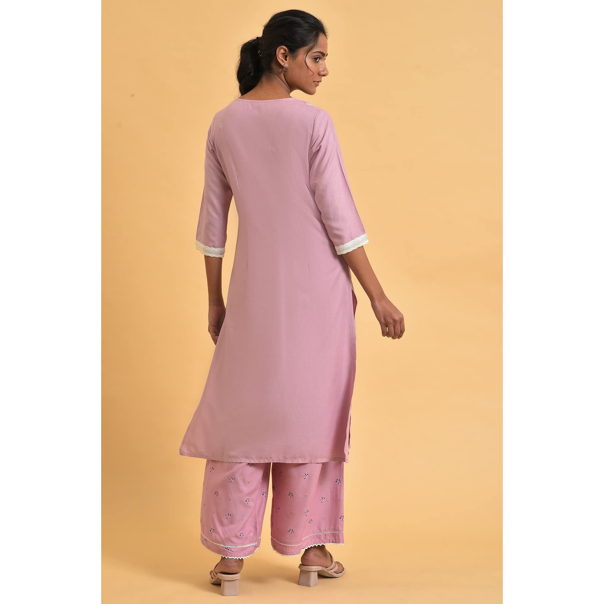 W For Woman Light Purple Printed Straight Kurta_23Few18662-120066_Xs