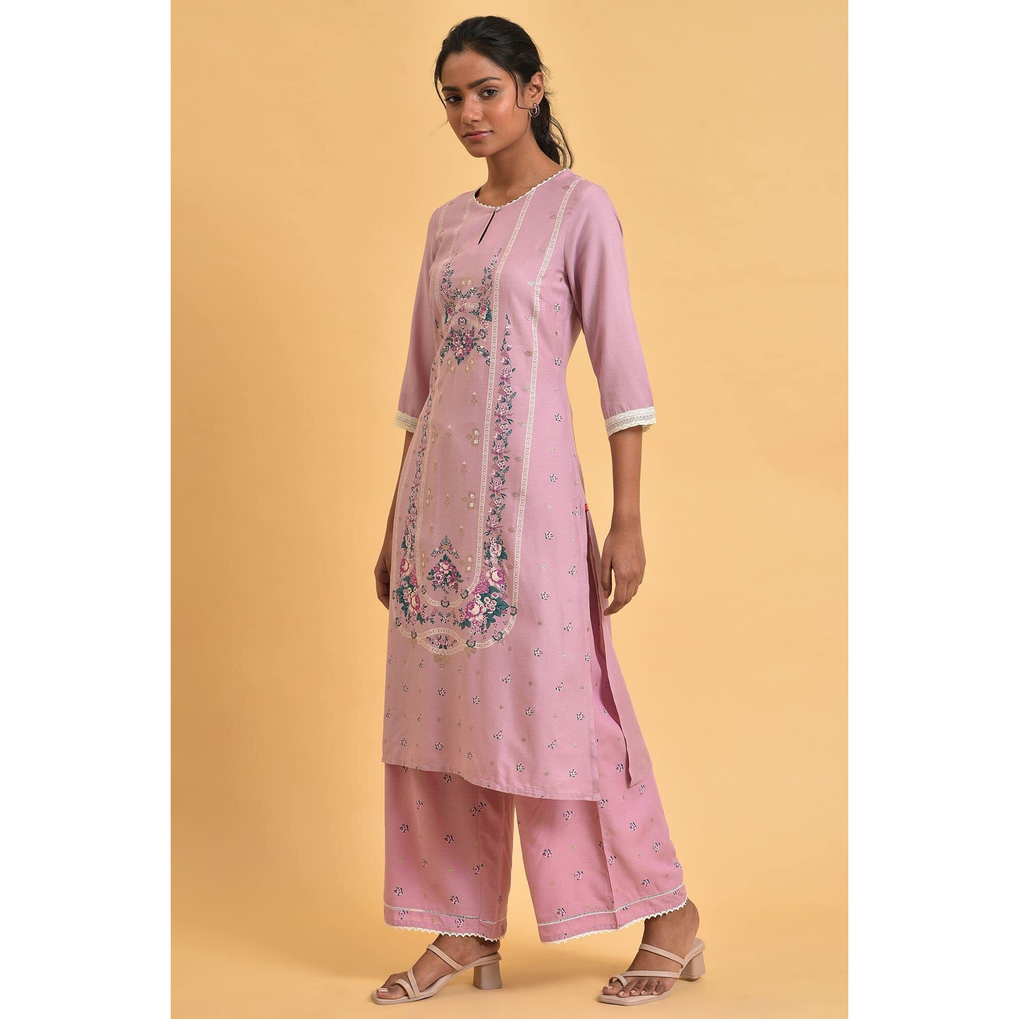 W For Woman Light Purple Printed Straight Kurta_23Few18662-120066_Xs