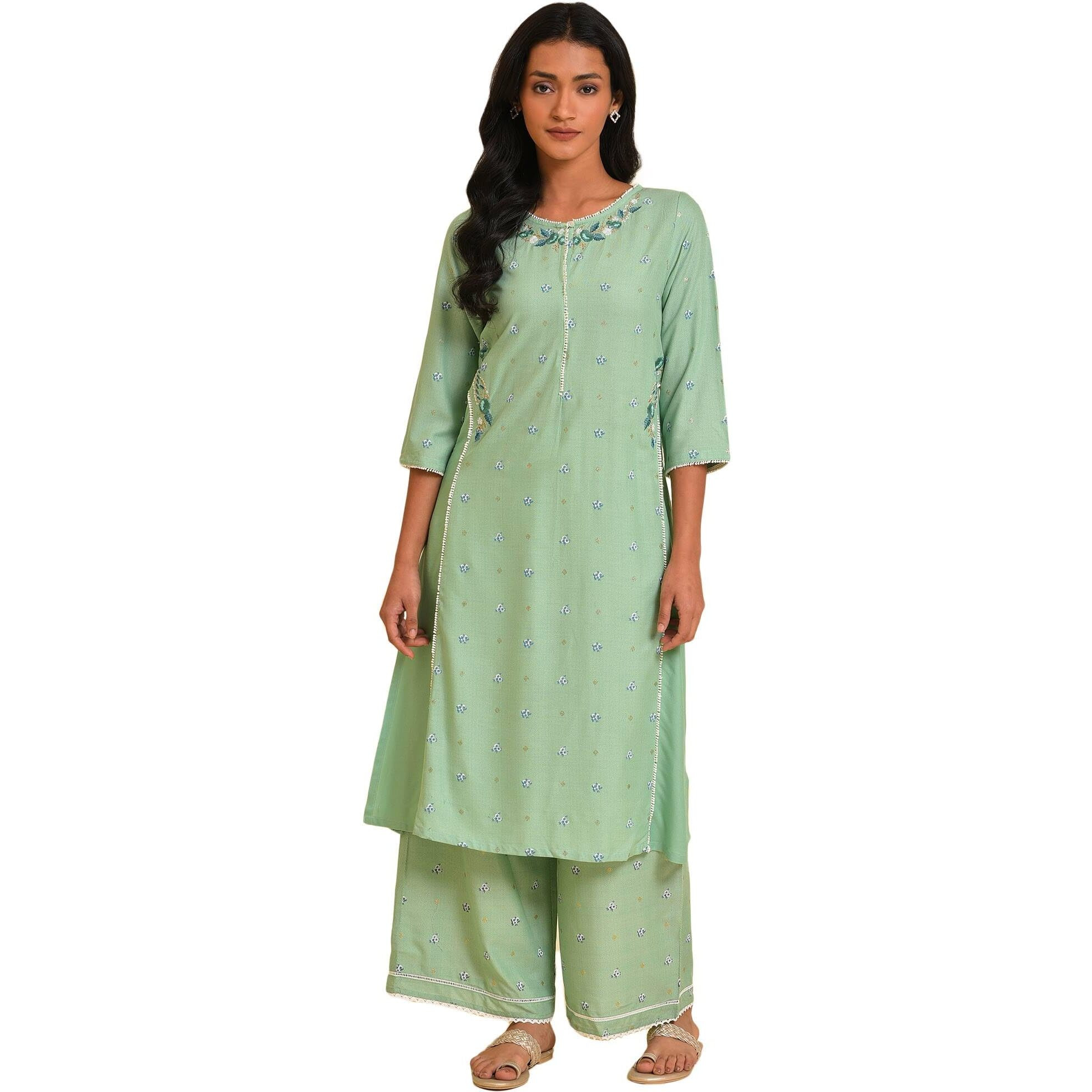W For Woman Women's Viscose Regular Kurta (23Few18676-120048_Light_Olive