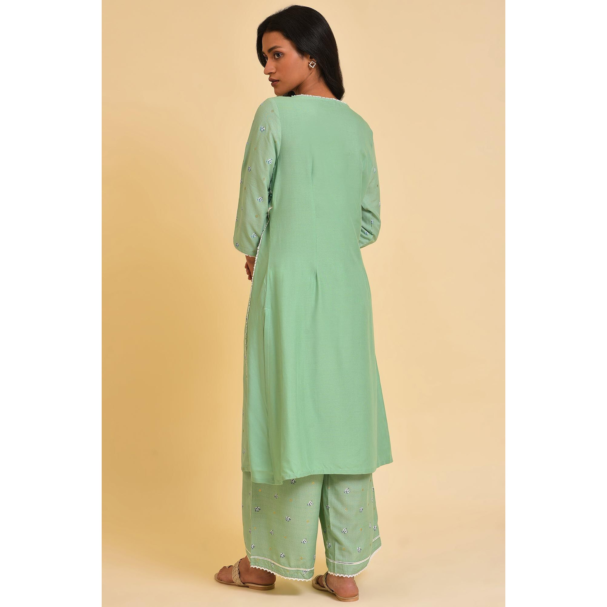 W For Woman Women's Viscose Regular Kurta (23Few18676-120048_Light_Olive