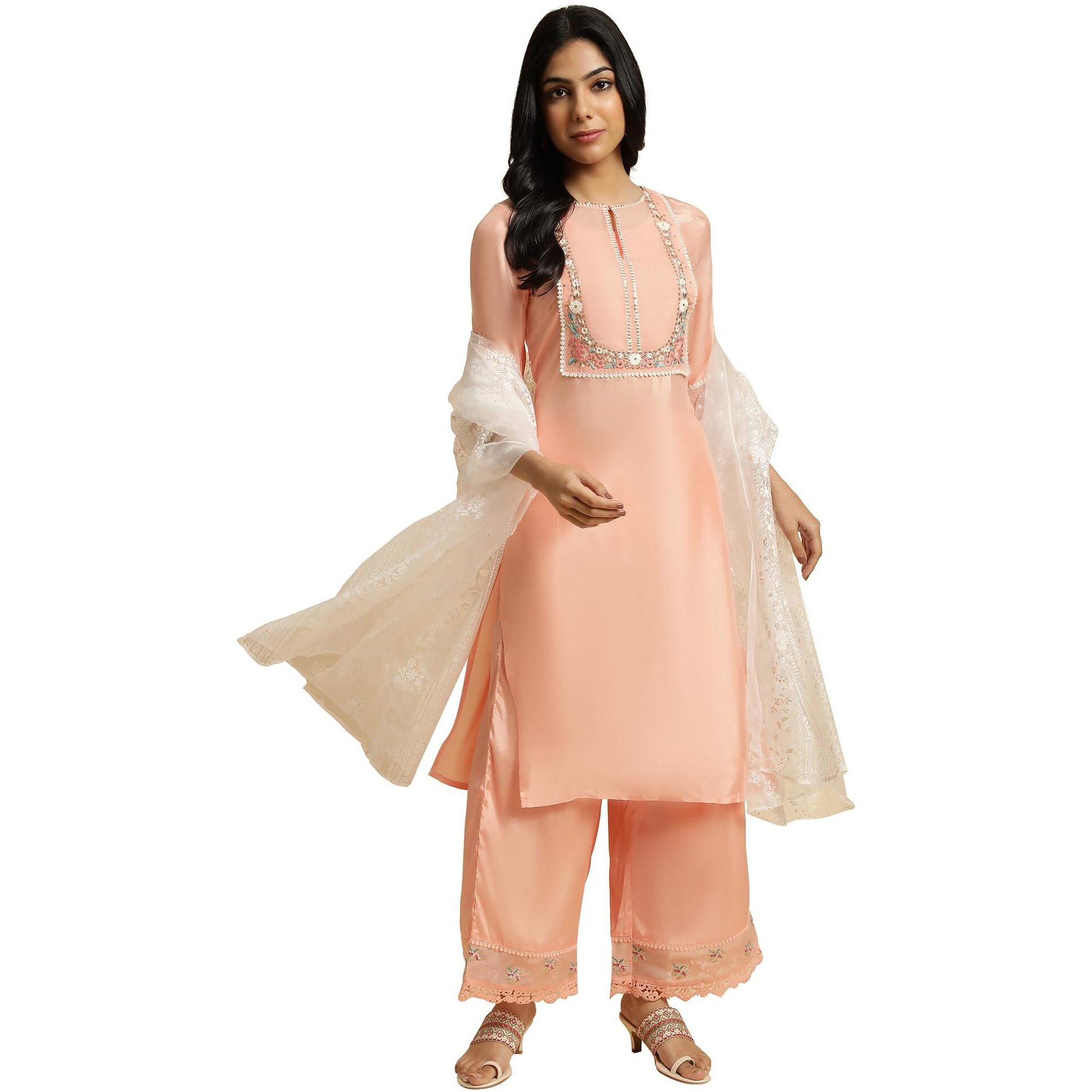 W For Woman Pink Embroidered Kurta Set (Size Xs)-23Fews18646-218837