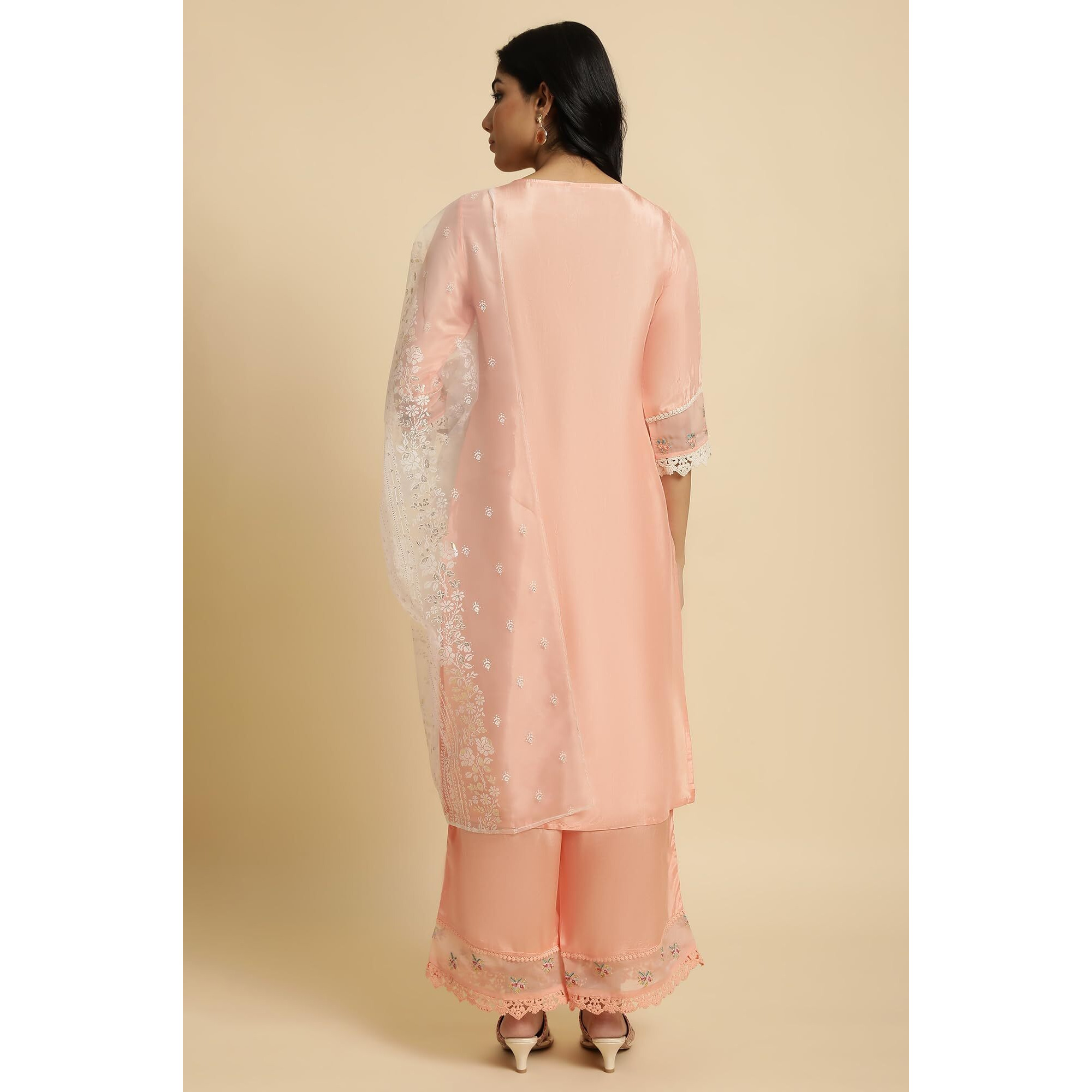 W For Woman Pink Embroidered Kurta Set (Size Xs)-23Fews18646-218837