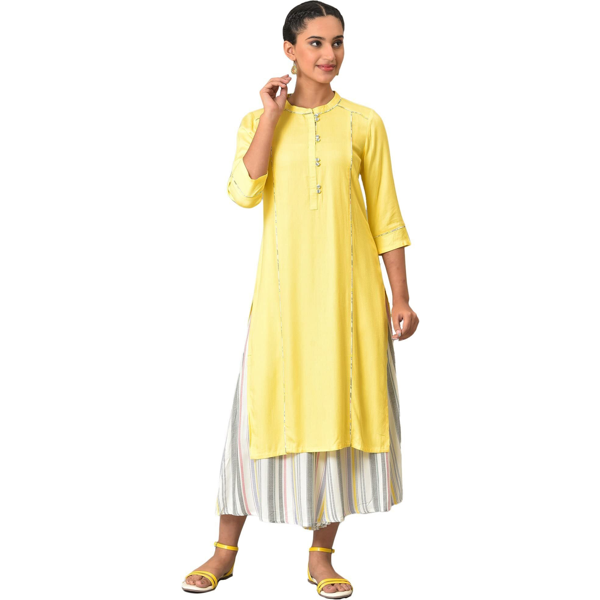 Yellow Straight Summer Plus Size Kurta Set