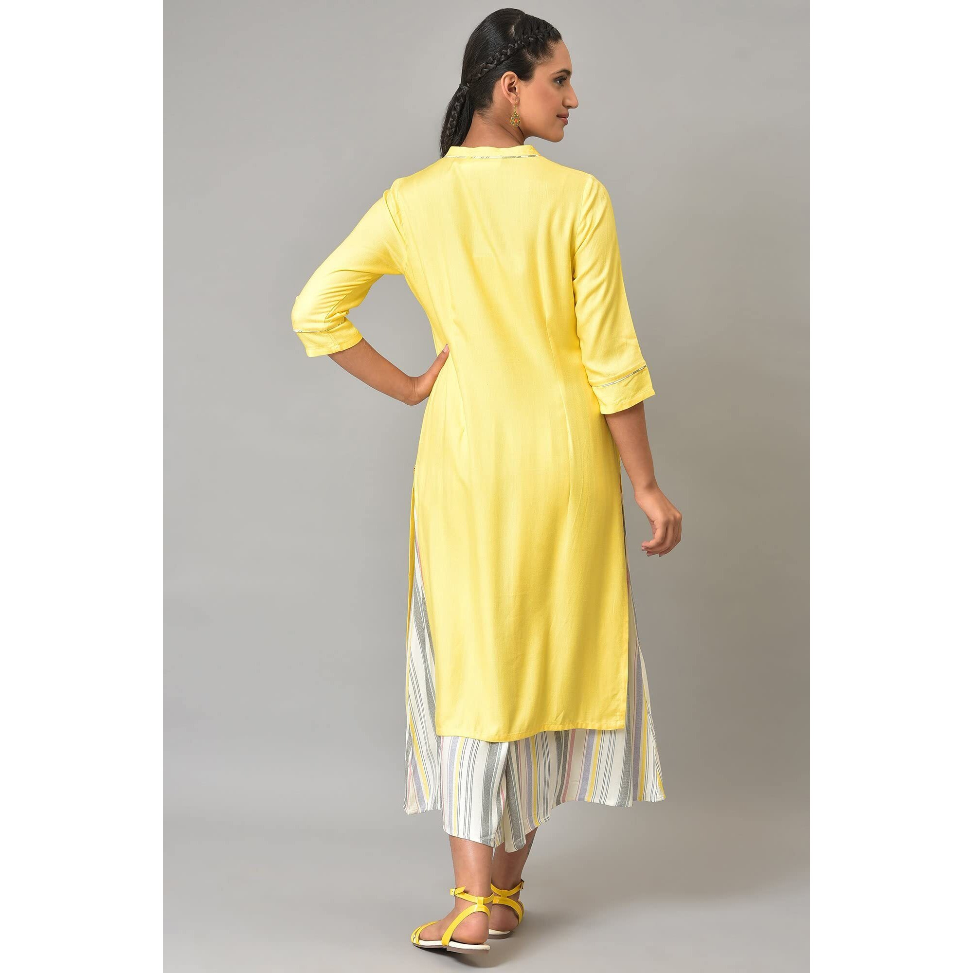 Yellow Straight Summer Plus Size Kurta Set