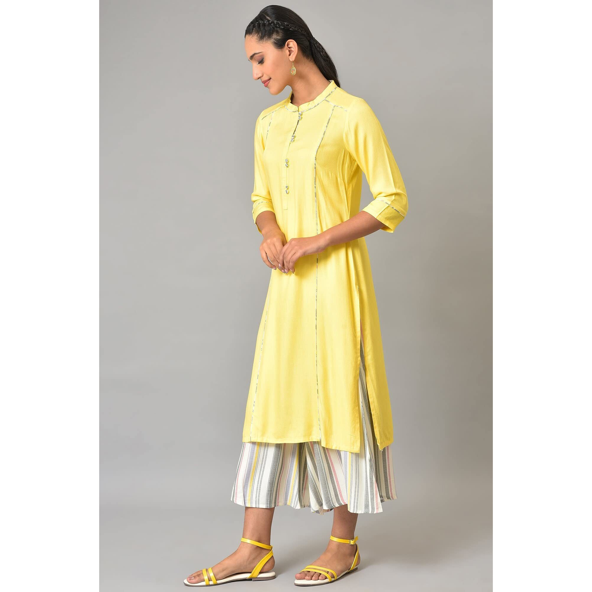 Yellow Straight Summer Plus Size Kurta Set