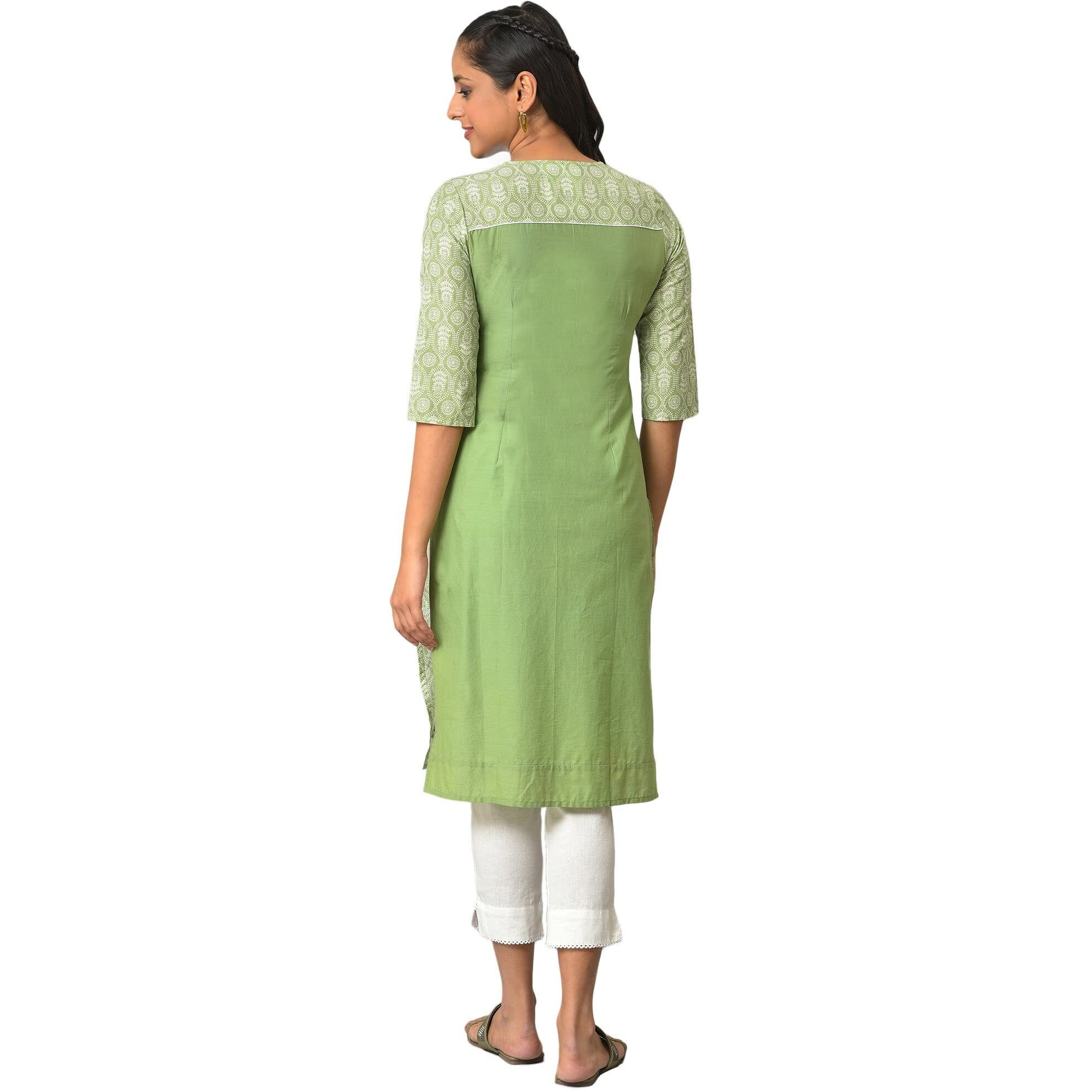 Aurelia Women's Floral Printed Printed Regular Green Cotton Kurta