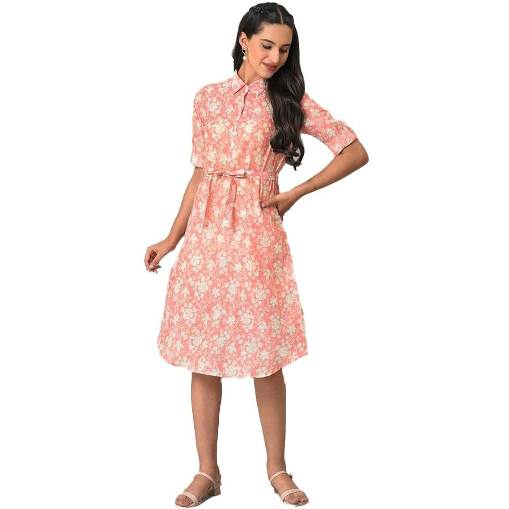 Aurelia Women's Cotton A-Line Midi Dress (23Fea13900-506687_Orange