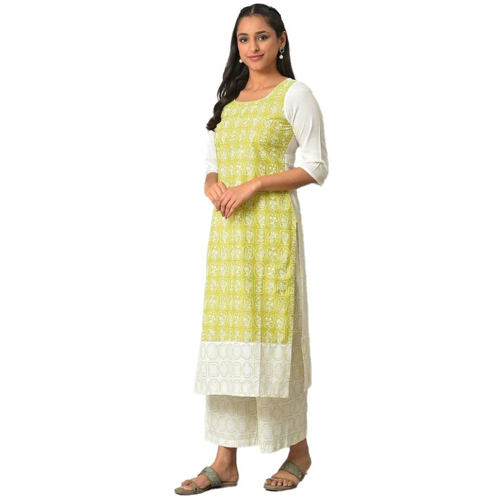 Aurelia Green Floral Printed Cotton Kurta And Trousers Set For Women
