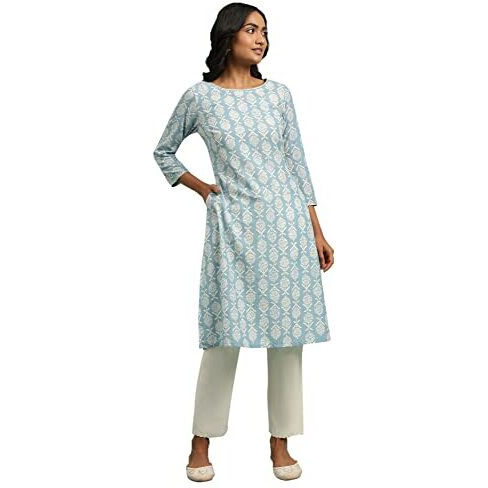 W For Woman Blue Hand Block Print Kurta_23Maf11655-910688_M