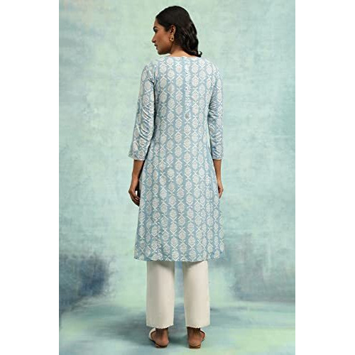 W For Woman Blue Hand Block Print Kurta_23Maf11655-910688_M