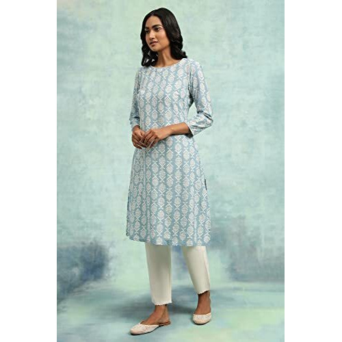 W For Woman Blue Hand Block Print Kurta_23Maf11655-910688_M
