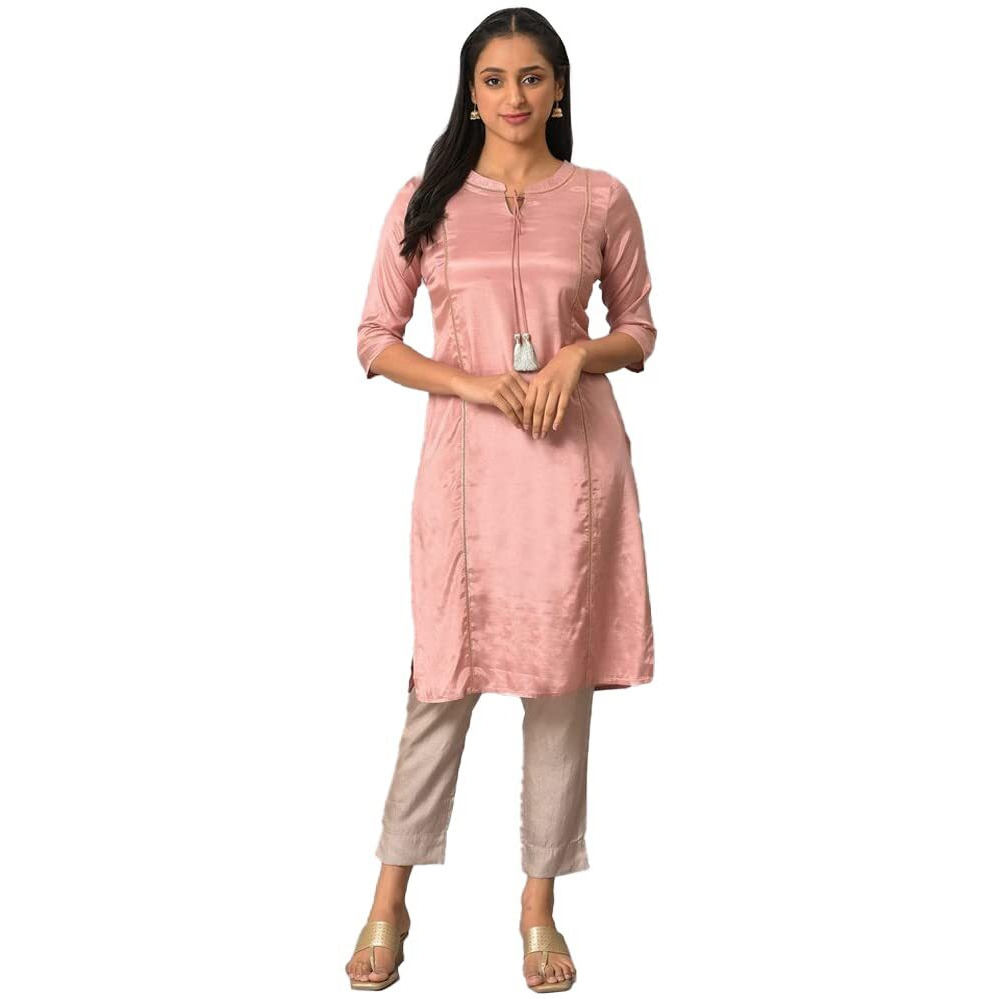Aurelia Women's Rayon Regular Pink Shantung Solid Kurta (23Fea13942-605331