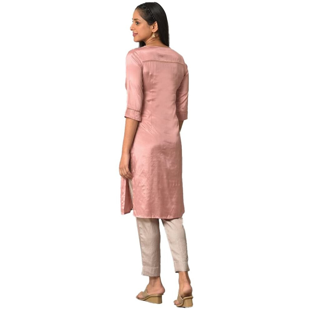 Aurelia Women's Rayon Regular Pink Shantung Solid Kurta (23Fea13942-605331