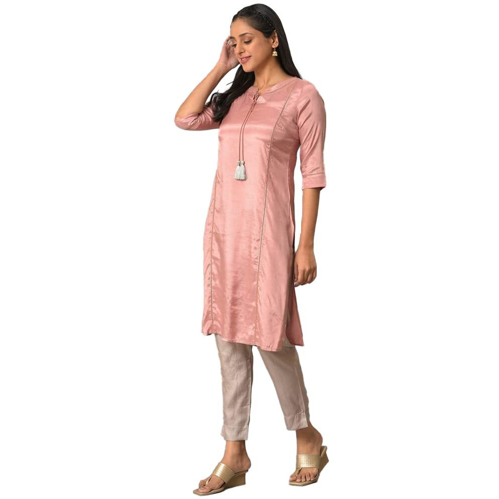 Aurelia Women's Rayon Regular Pink Shantung Solid Kurta (23Fea13942-605331