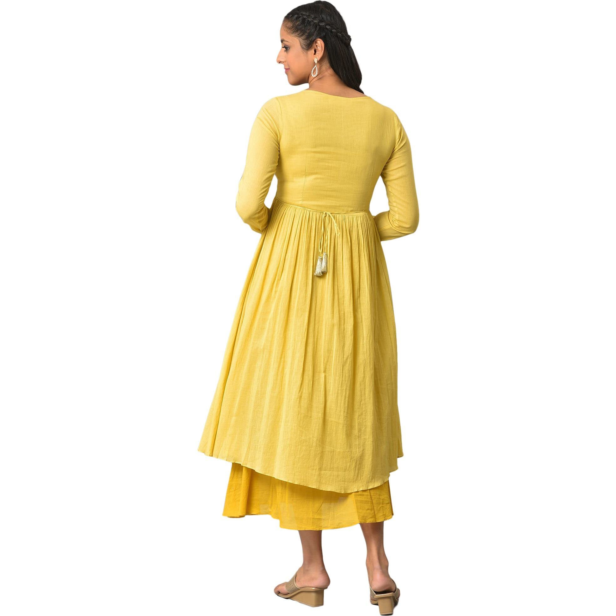 Yellow Flared Solid Dress