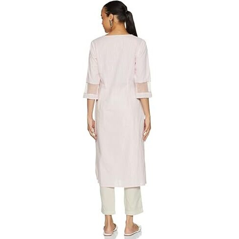 Aurelia Women's Cotton Solid Regular Pink Sequined Lurex Striped Kurta (23Fea13940-704155