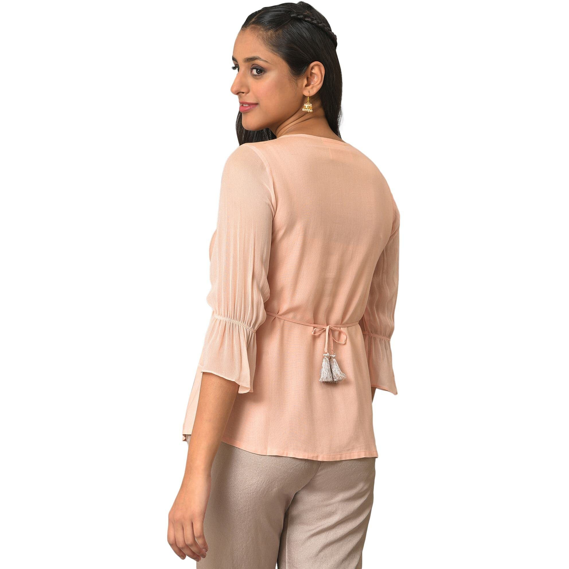 Aurelia Women's Rayon Solid Regular Peach A-Line Sequined Kurti (23Fea30340-605308