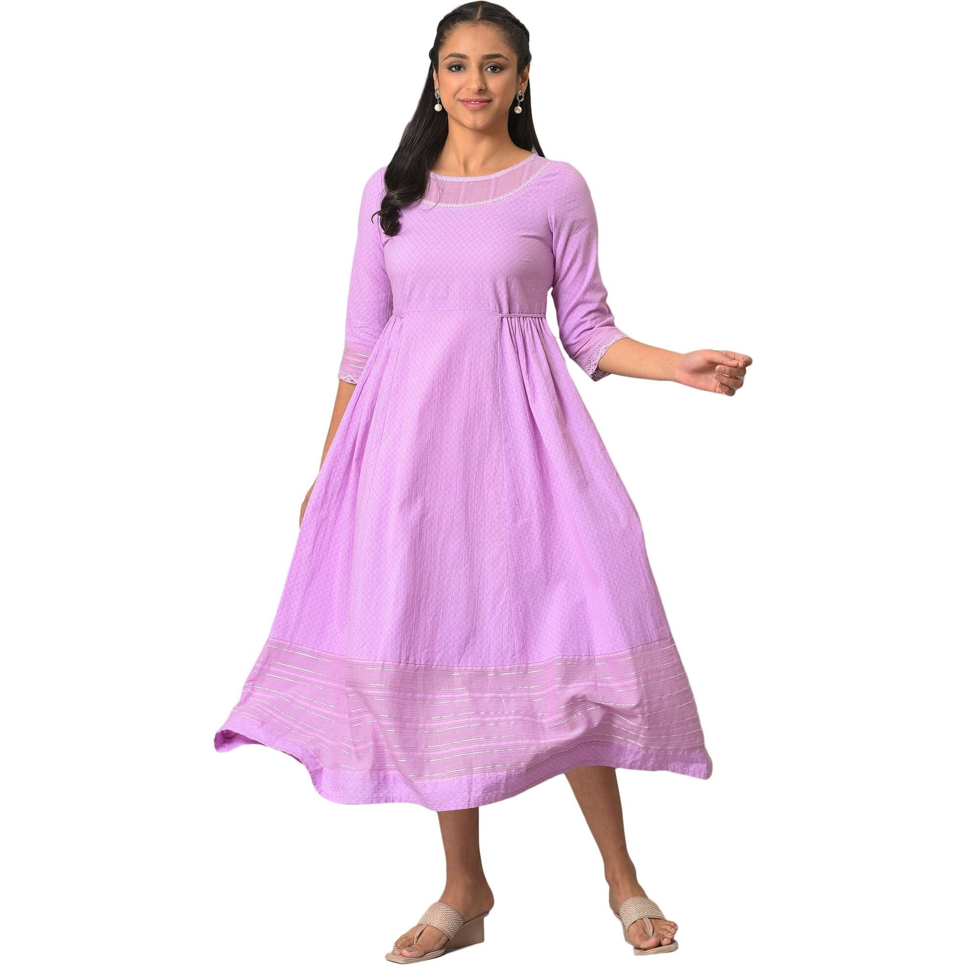 Aurelia Women's Cotton Fit And Flare Midi Dress (23Fea13854-605535_Purple