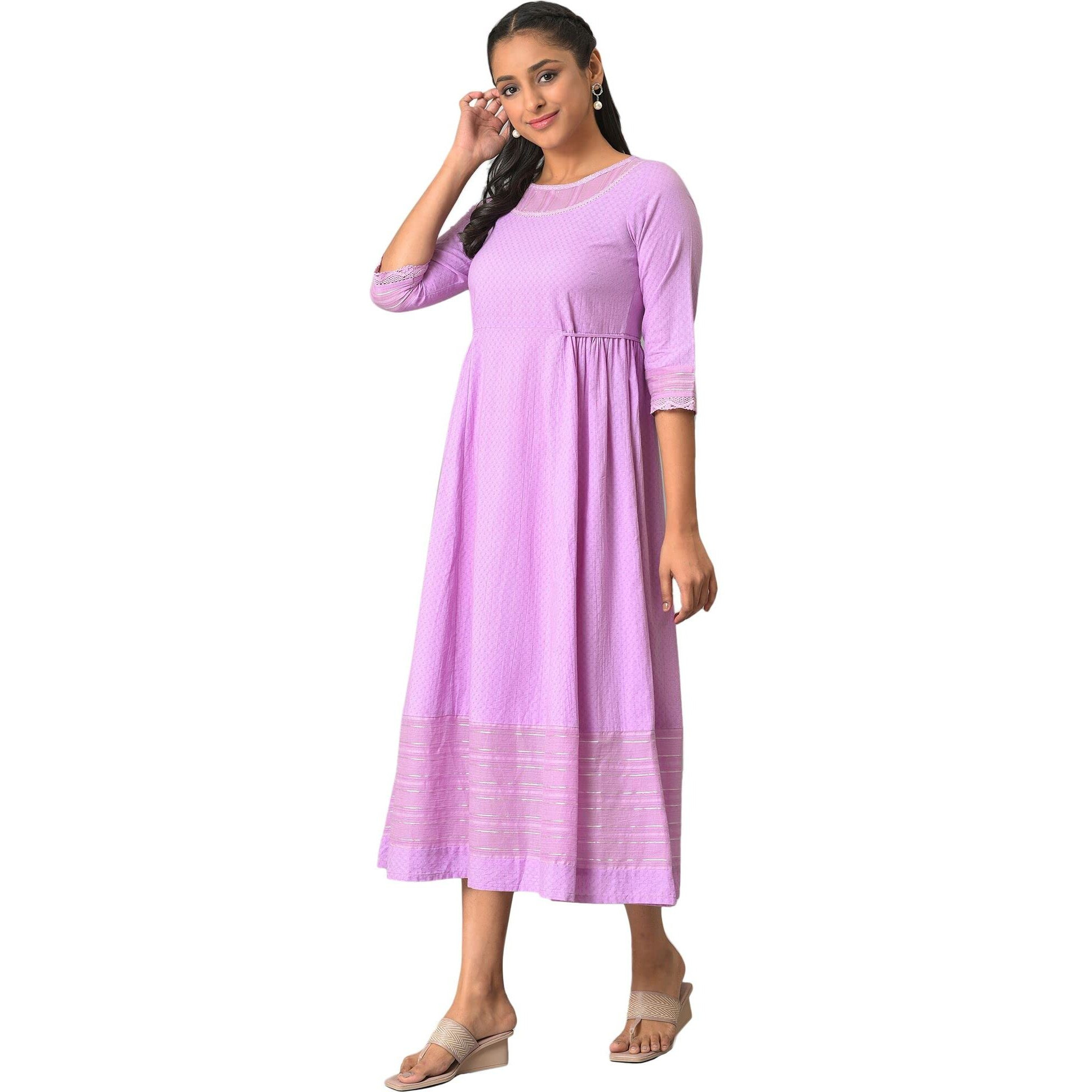 Aurelia Women's Cotton Fit And Flare Midi Dress (23Fea13854-605535_Purple