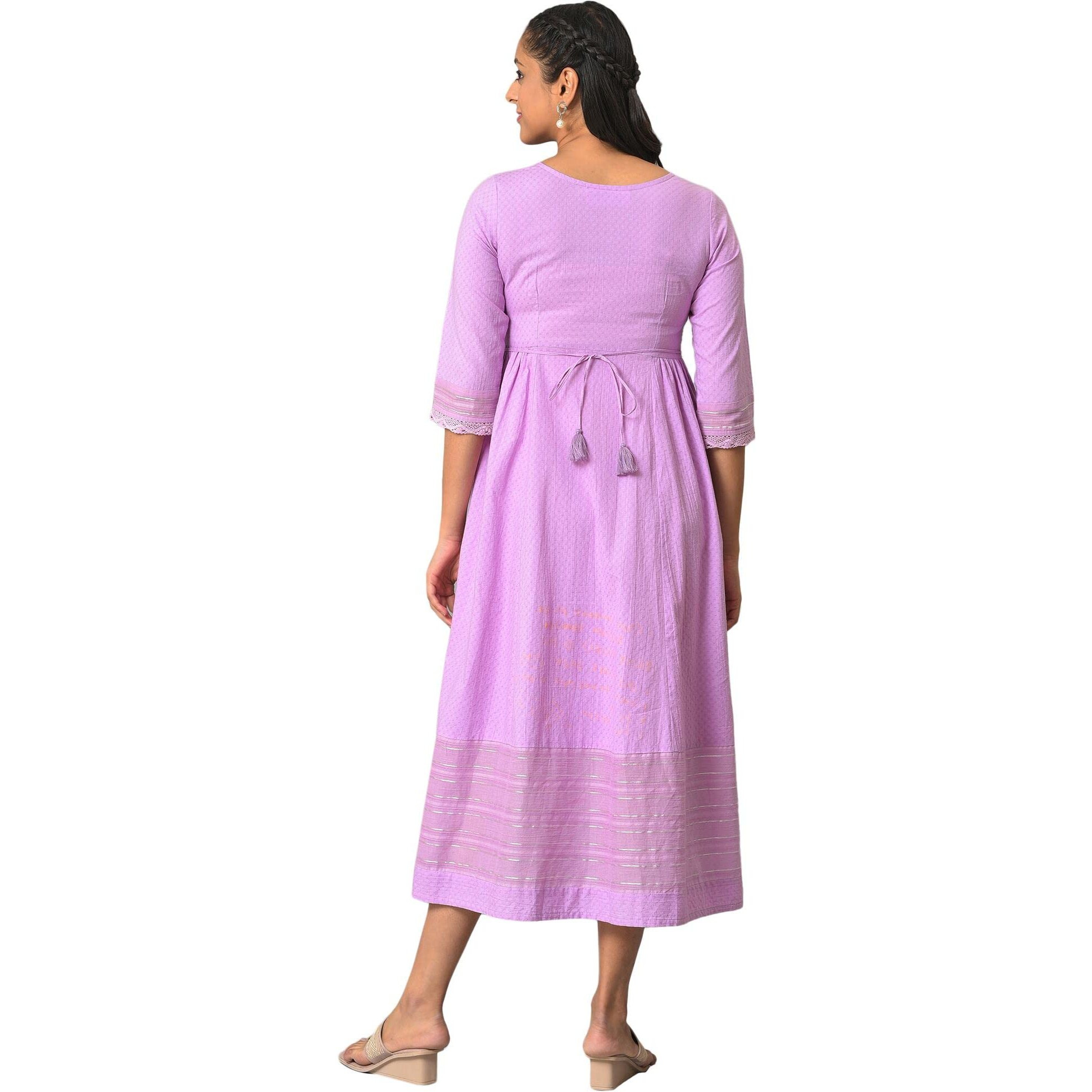 Aurelia Women's Cotton Fit And Flare Midi Dress (23Fea13854-605535_Purple