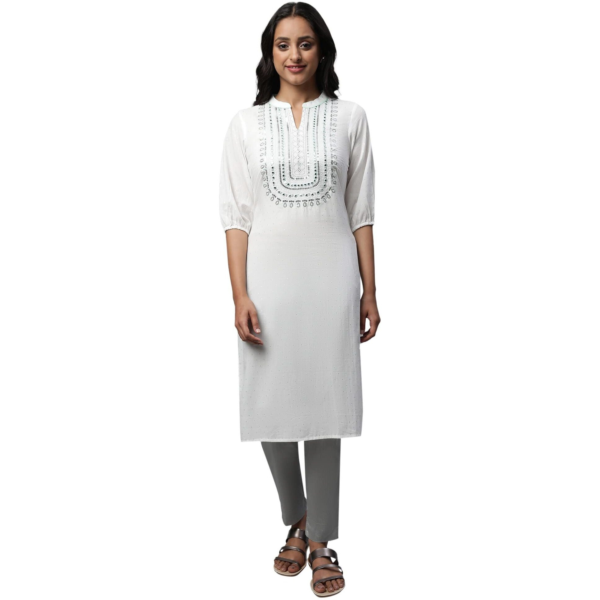 White Embroidered Plus Size Straight Kurta
