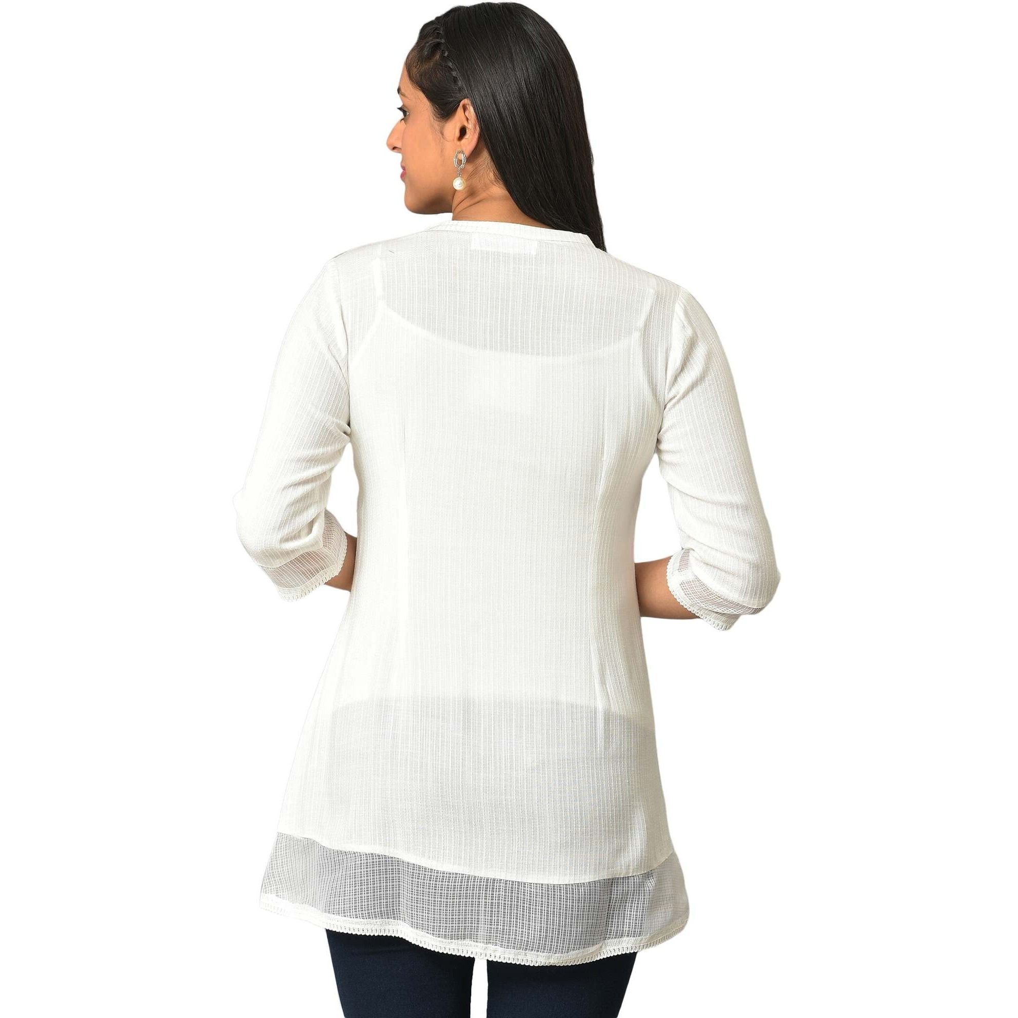 Aurelia Women's Solid Loose White Rayon Texutured Kurti (23Fea30324-602408