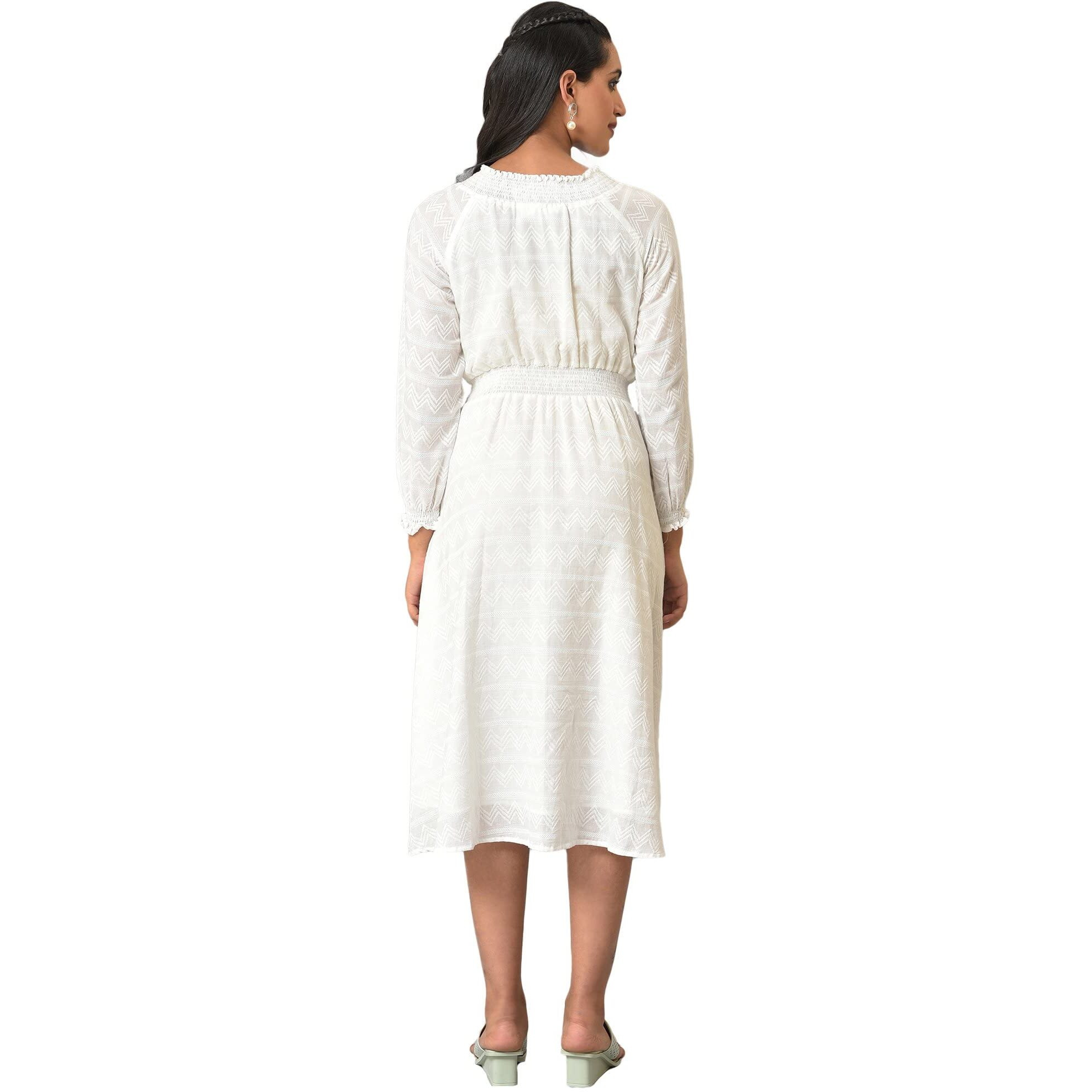 Aurelia White Chevron Cotton Midi Dress For Women