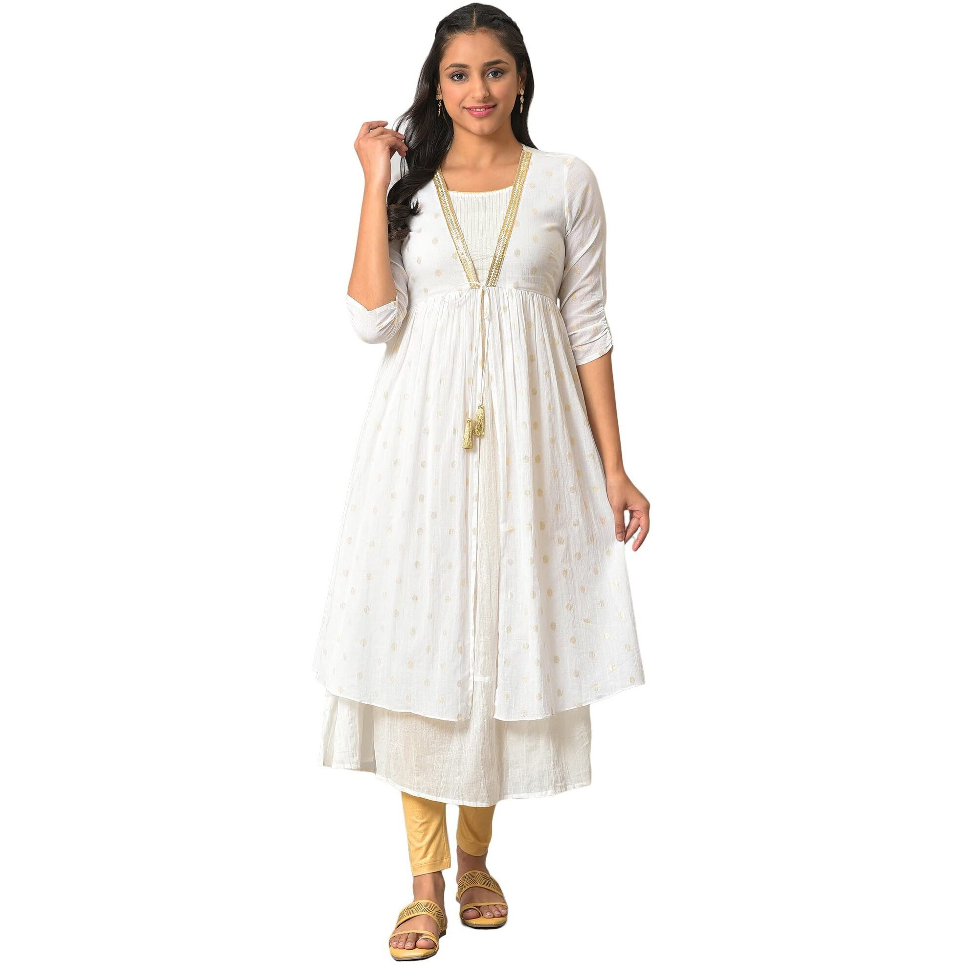 White Flared Jacquard Dress