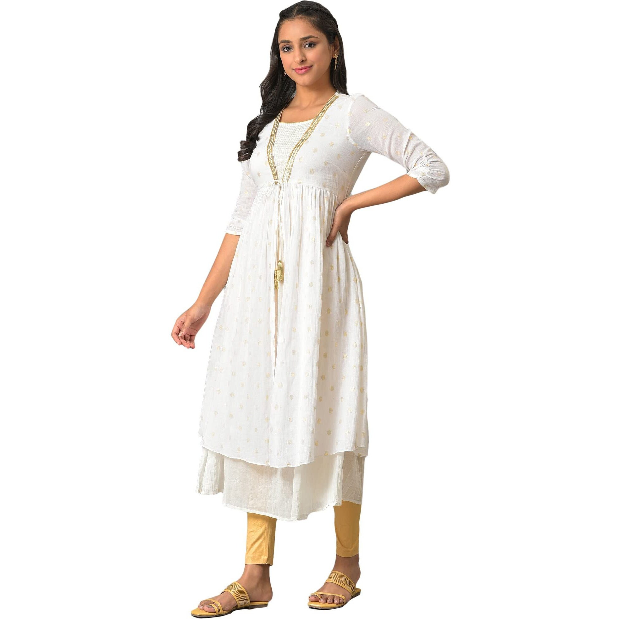White Flared Jacquard Dress