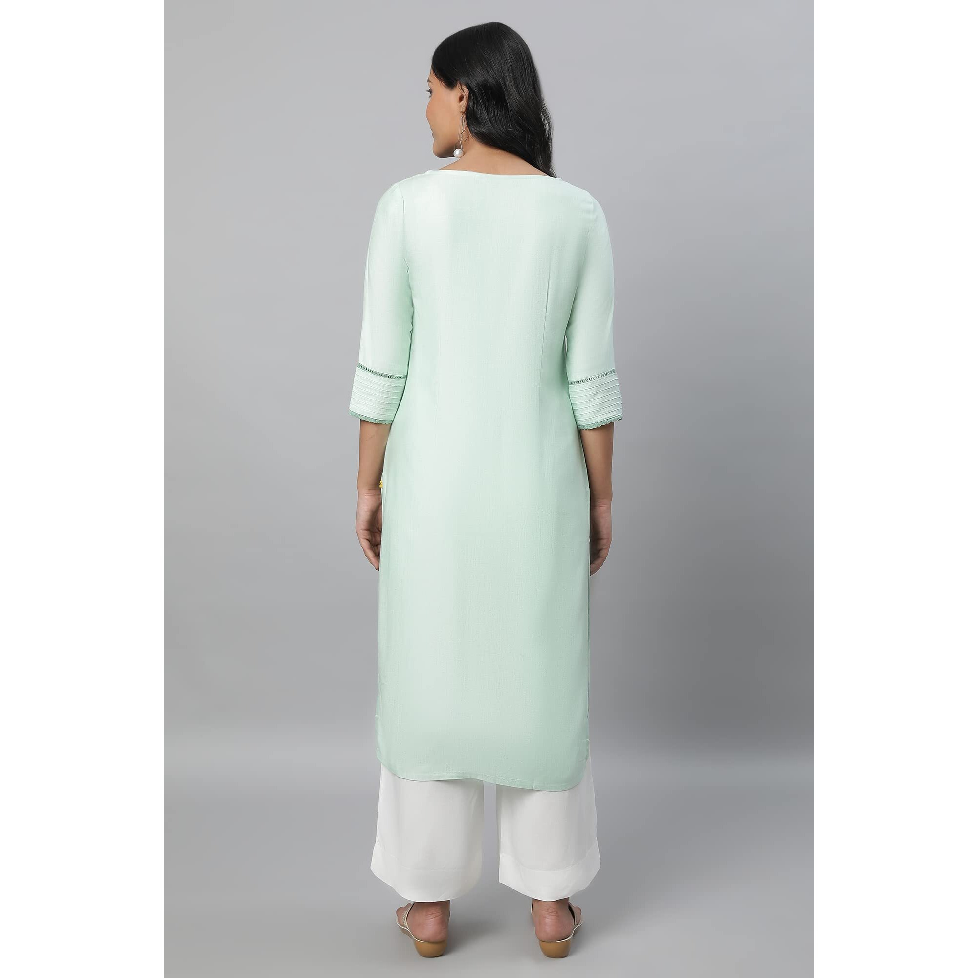 Aurelia Women's Viscose Solid Regular Kurta (23Fea12231-702550_Green