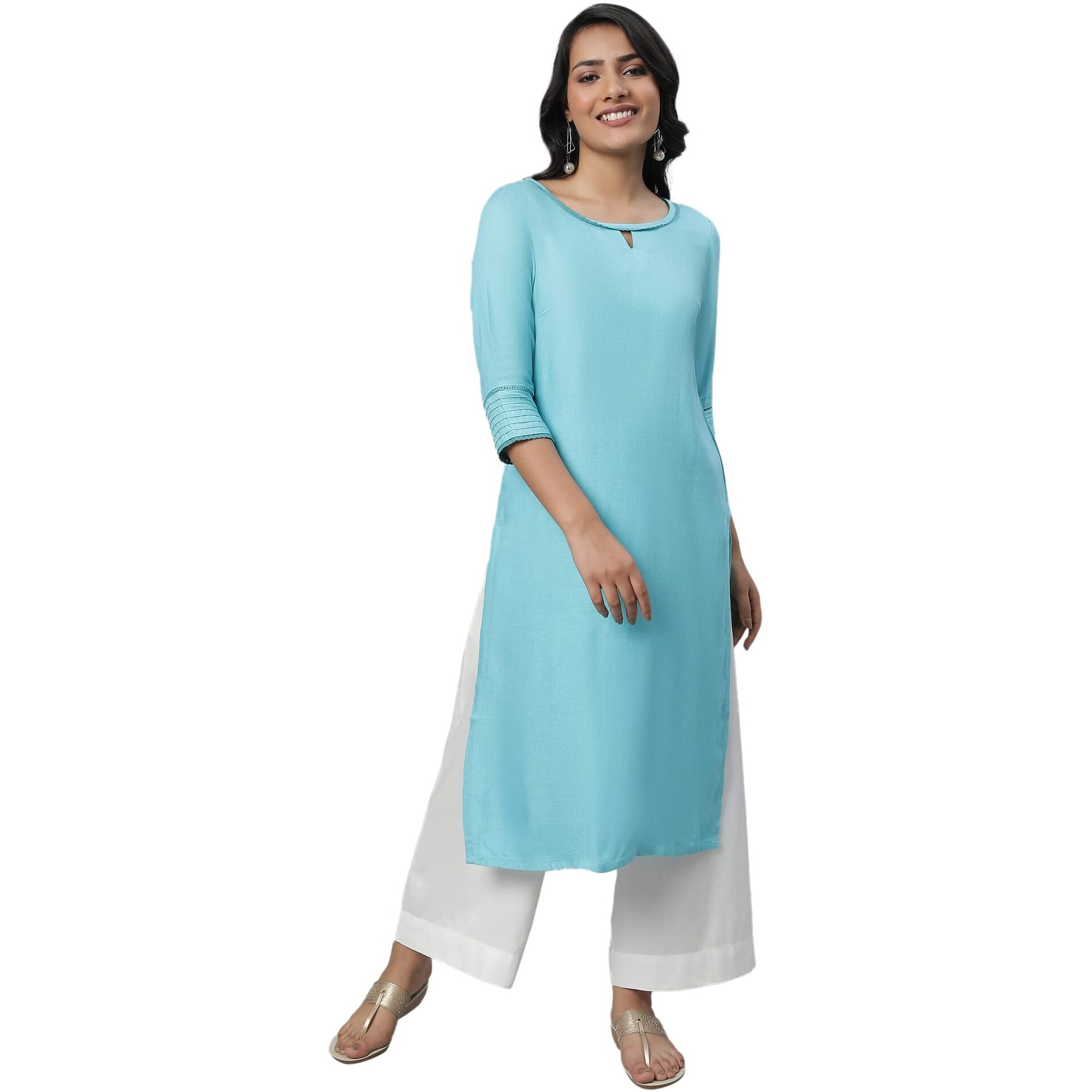 Aurelia Women's Viscose Solid Regular Kurta (23Fea12231-702551_Blue