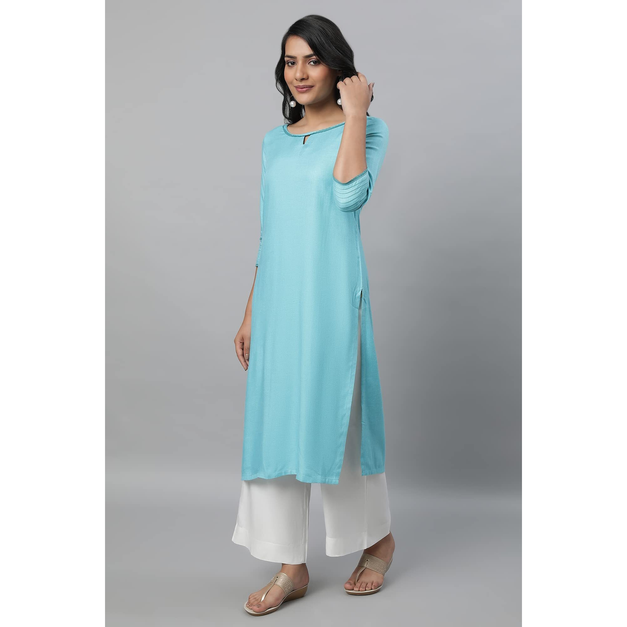 Aurelia Women's Viscose Solid Regular Kurta (23Fea12231-702551_Blue