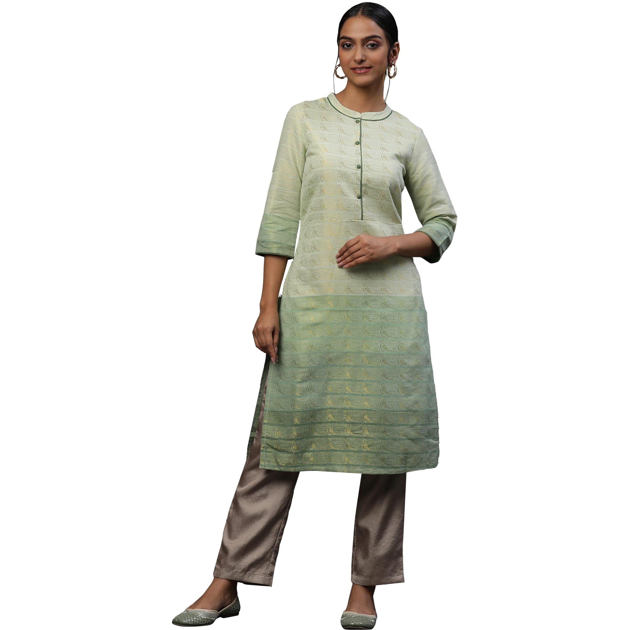 Aurelia Women's Cotton Blend Regular Kurta (23Fea12668_Green