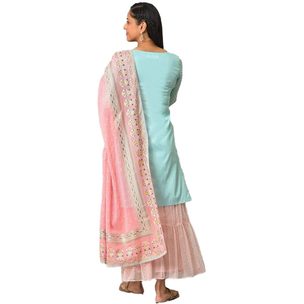 Aurelia Blue Floral Printed Foil Blend Kurta Dupatta Bottomwear