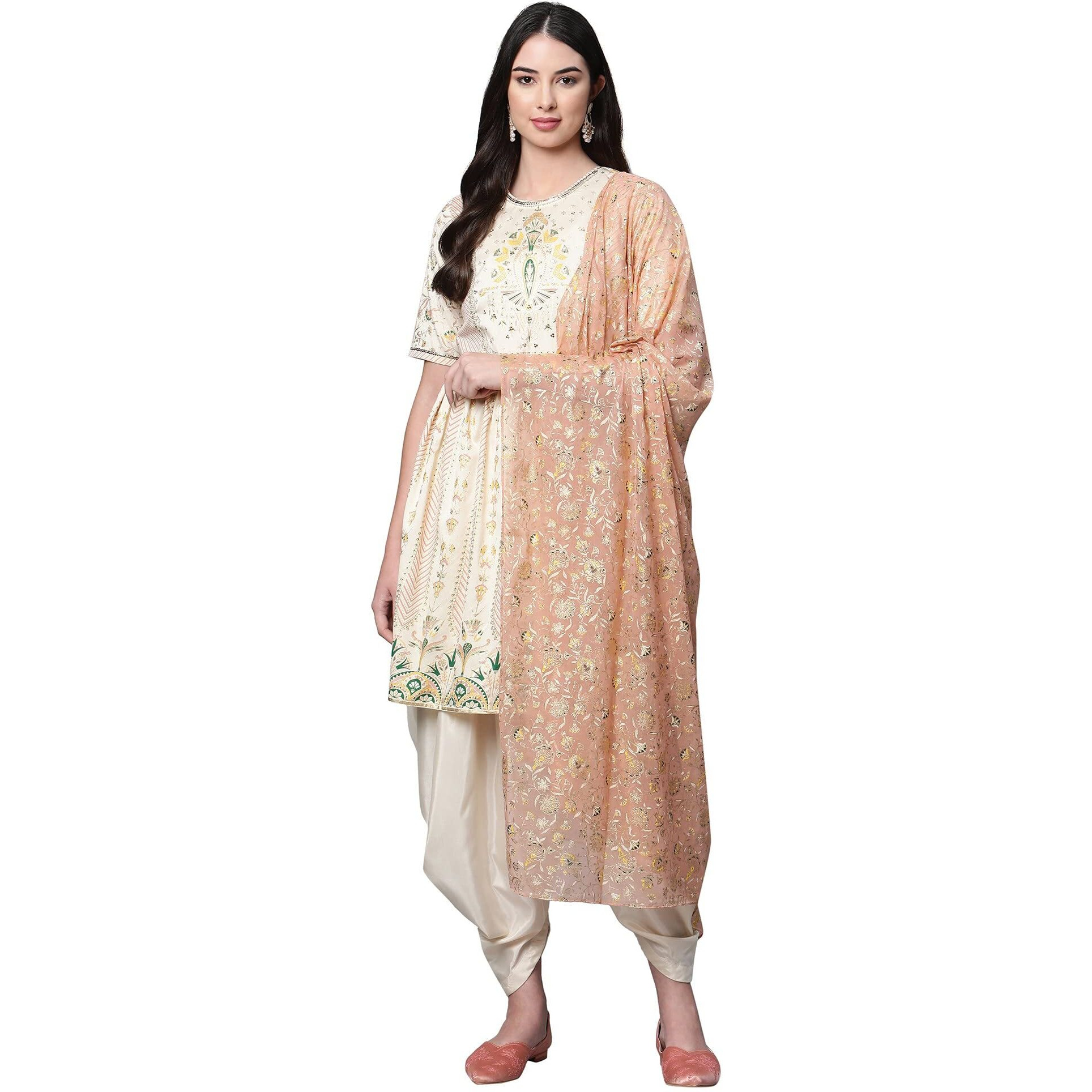 Aurelia Women's Viscose Blend Kurta & Dhoti & Dupatta (23Fed10518-506277_White_L