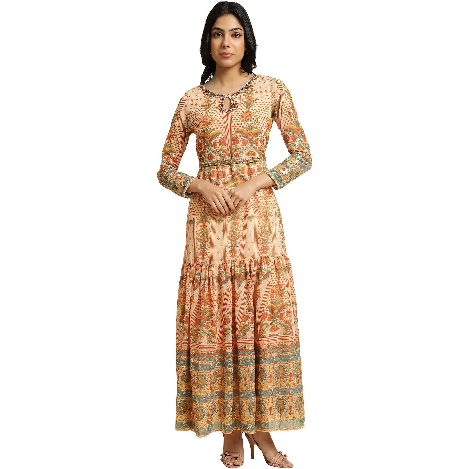 W For Woman Women's Polyester Dress (23Few11052-118561_Rust_16)