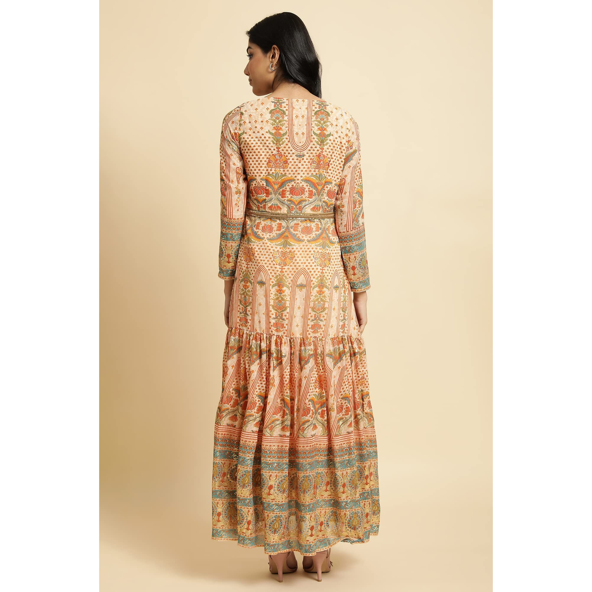 W For Woman Women's Polyester Dress (23Few11052-118561_Rust_16)