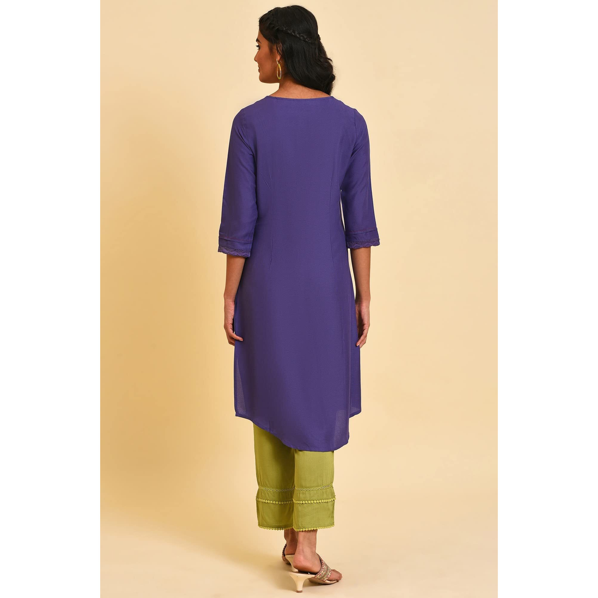 W For Woman Purple Embroidered Straight Kurta_23Few18444-217166_Xs