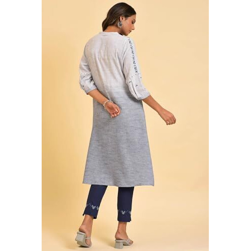 W For Woman Grey And Blue Ombre A-Line Embroidered Kurta (Size Xl)-23Few19279-312836