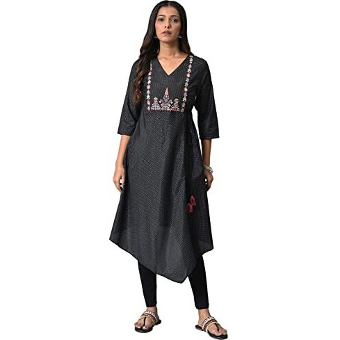 W For Woman Black Asymmetric Mock Layer Festive Kurta_23Few19067-118848_3Xl_18