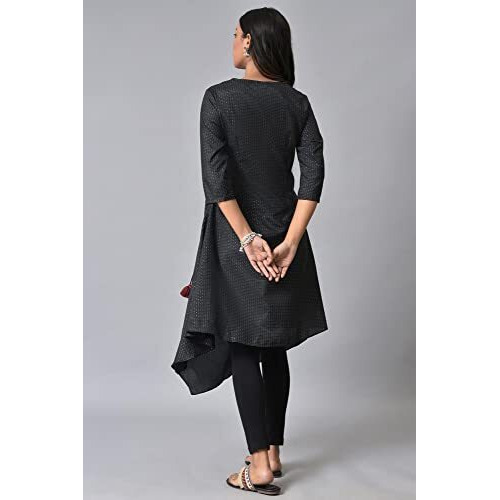 W For Woman Black Asymmetric Mock Layer Festive Kurta_23Few19067-118848_3Xl_18