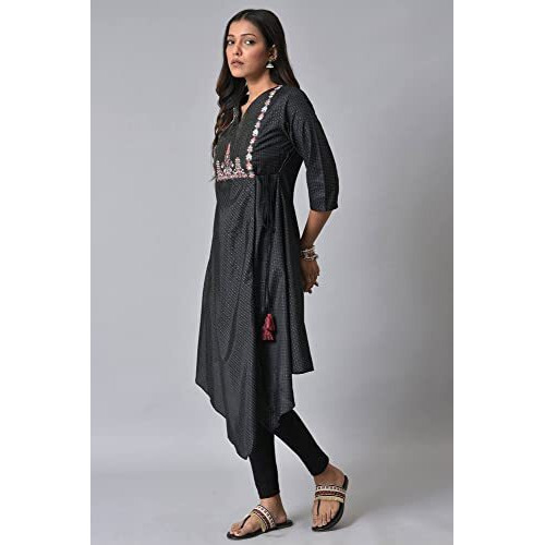 W For Woman Black Asymmetric Mock Layer Festive Kurta_23Few19067-118848_3Xl_18
