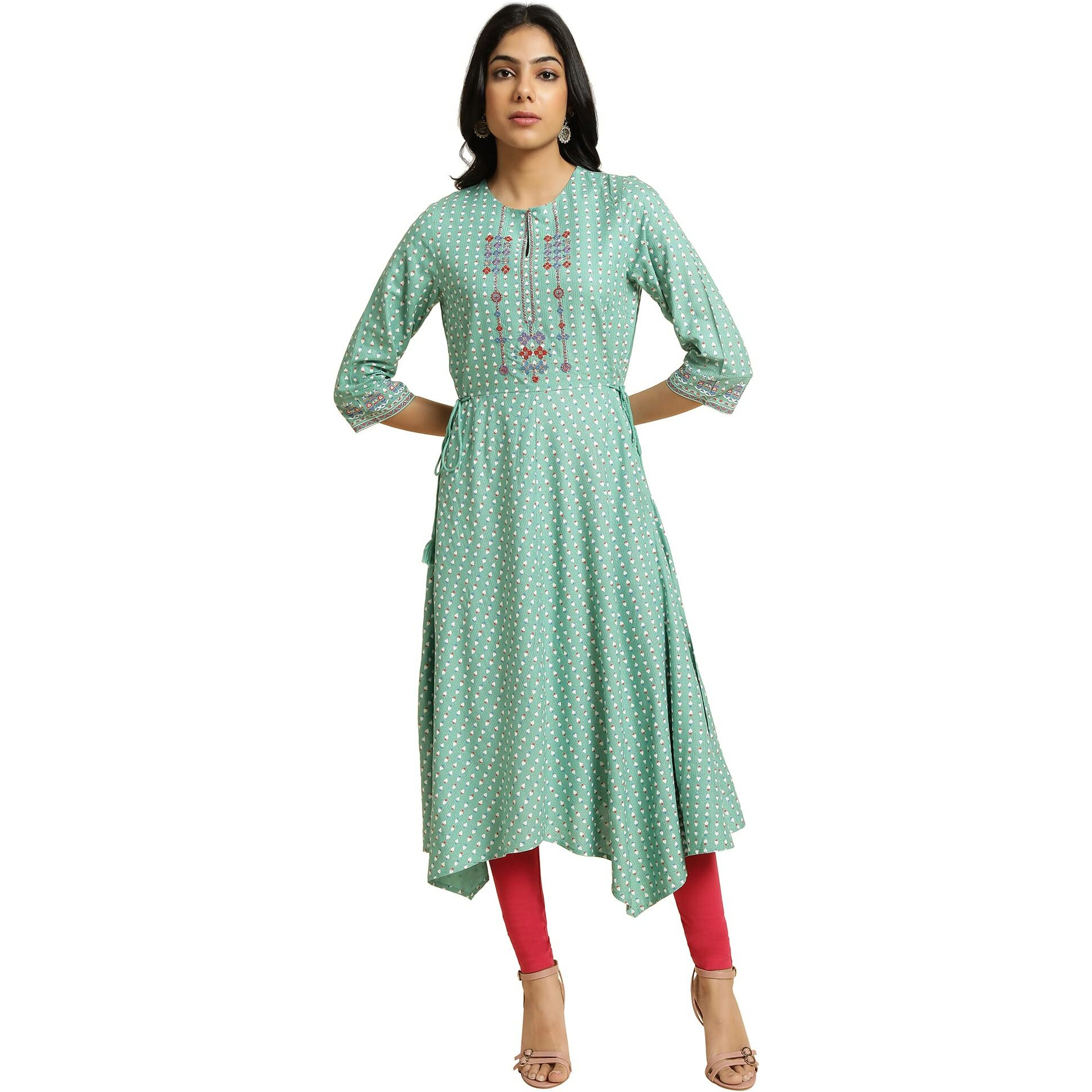 W For Woman Viscose Regular Kurta (23Few19081-120343_Light Green_16
