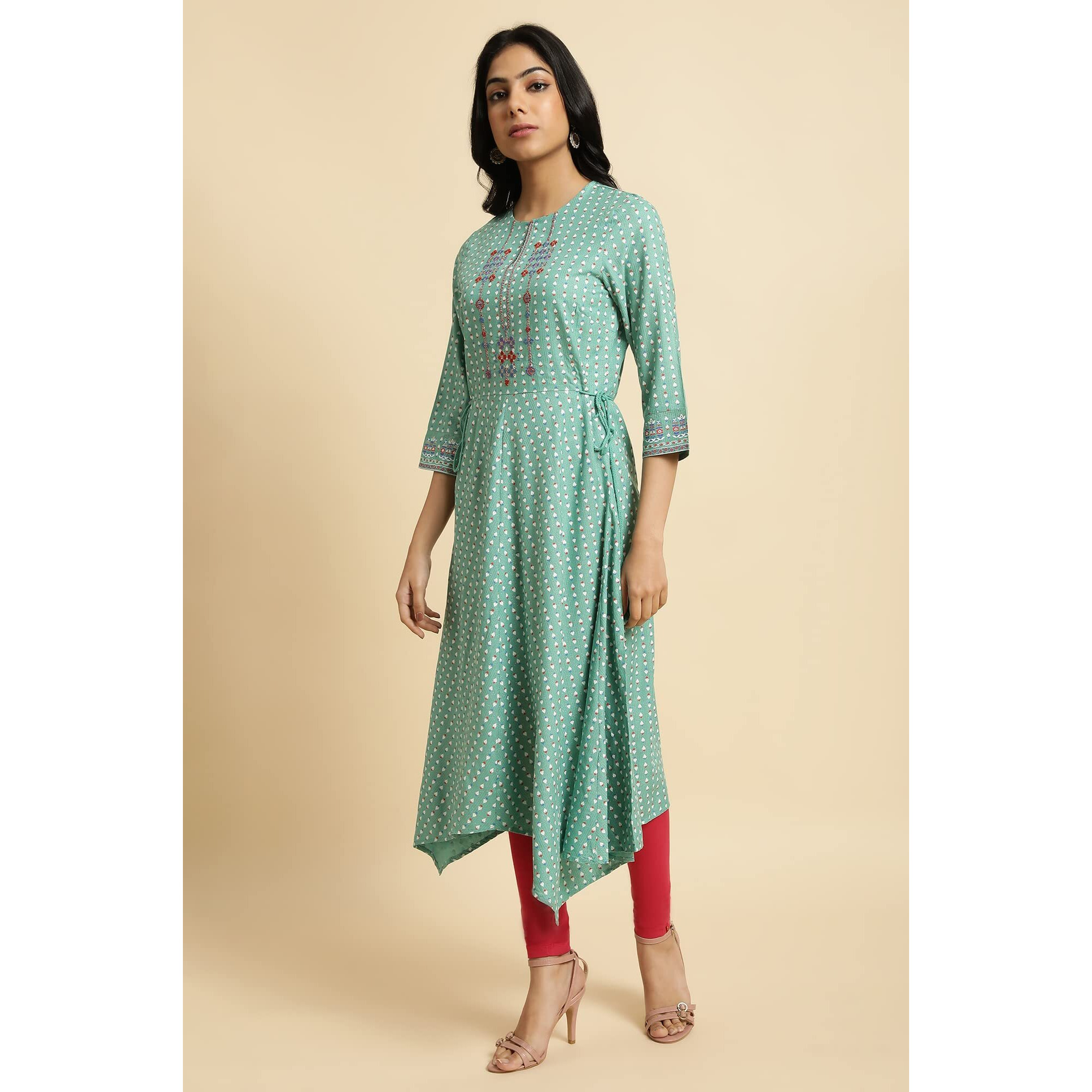 W For Woman Viscose Regular Kurta (23Few19081-120343_Light Green_16