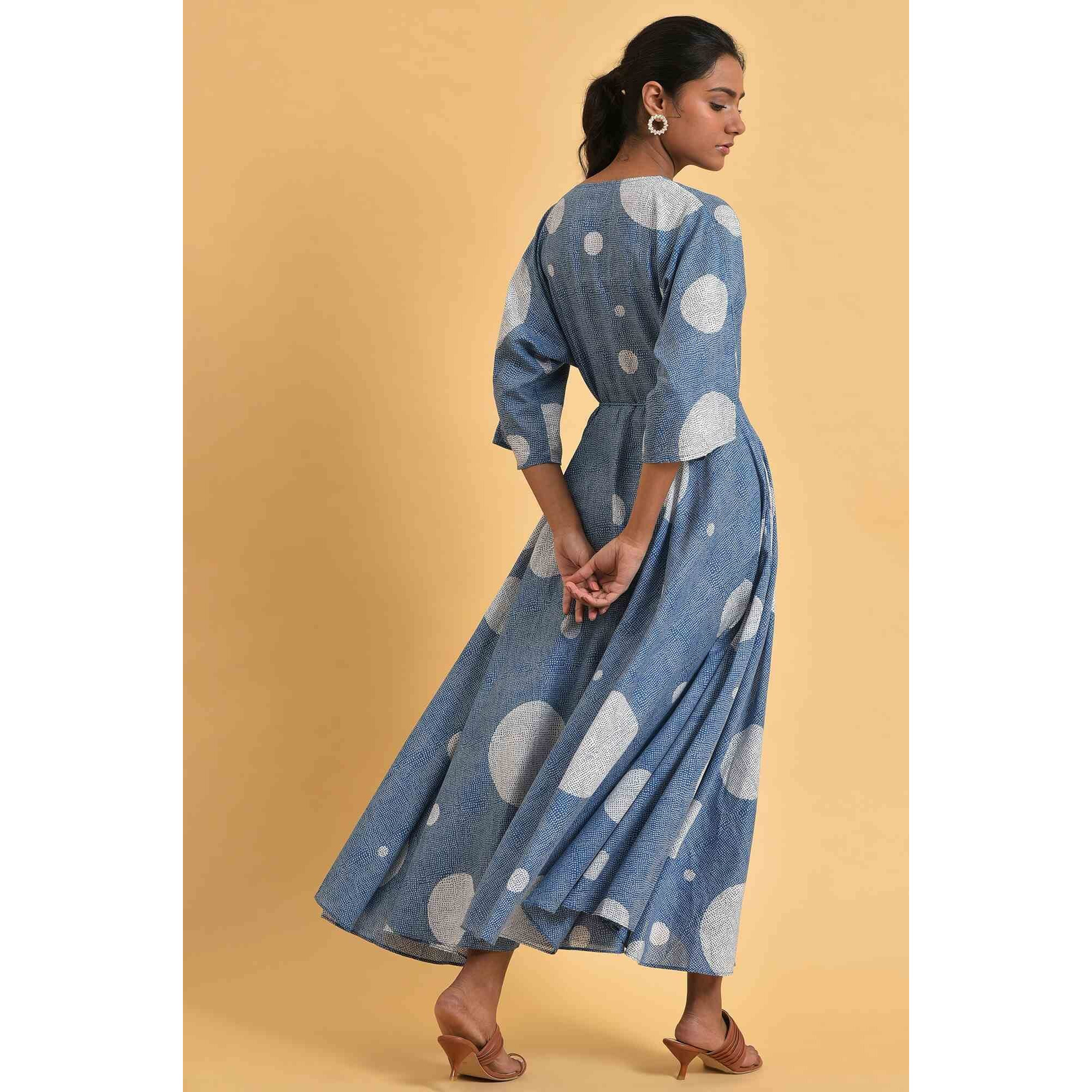 W For Woman Blue Polka Play Circle Asymmetrical Dress (Size M)-23Few18778-120825