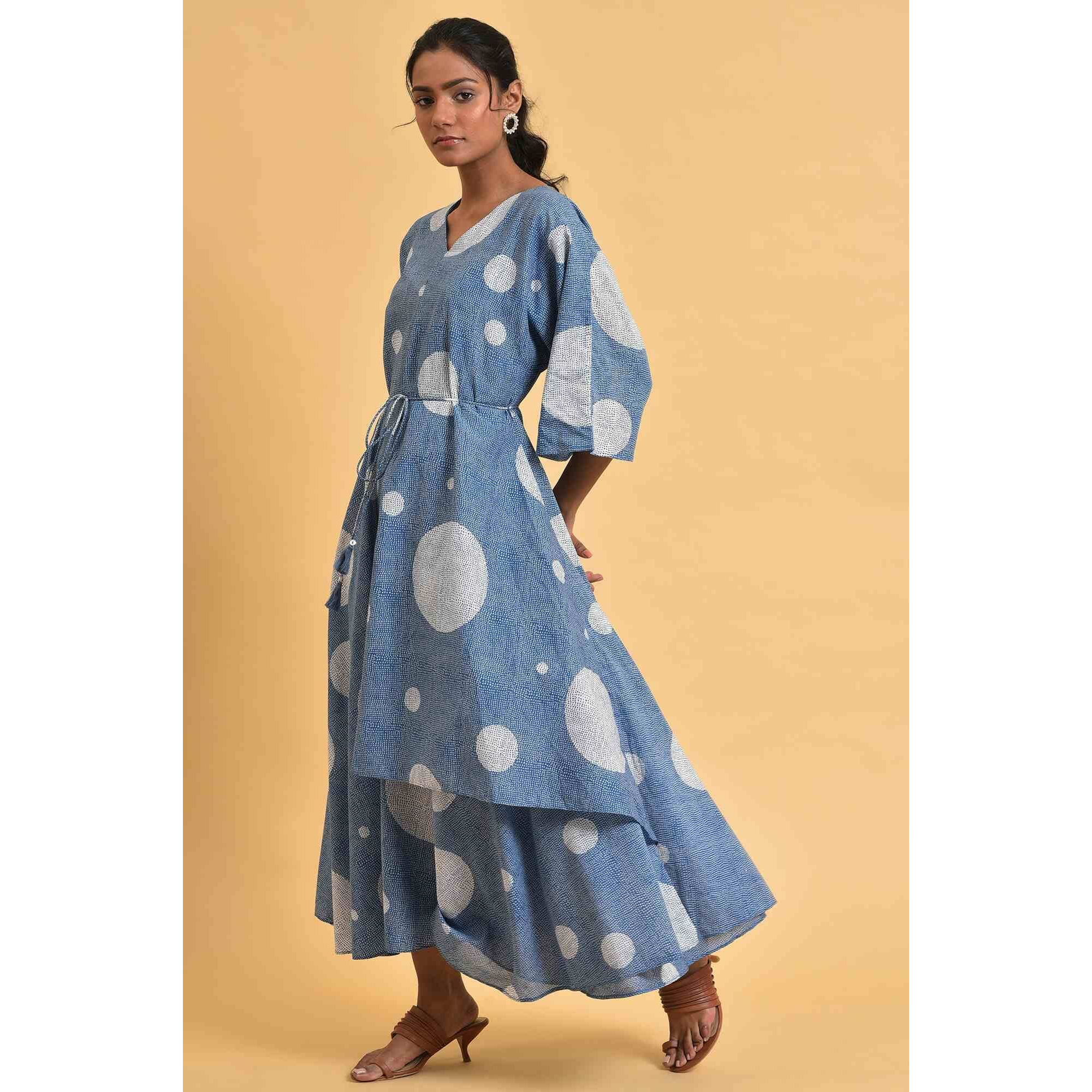 W For Woman Blue Polka Play Circle Asymmetrical Dress (Size M)-23Few18778-120825