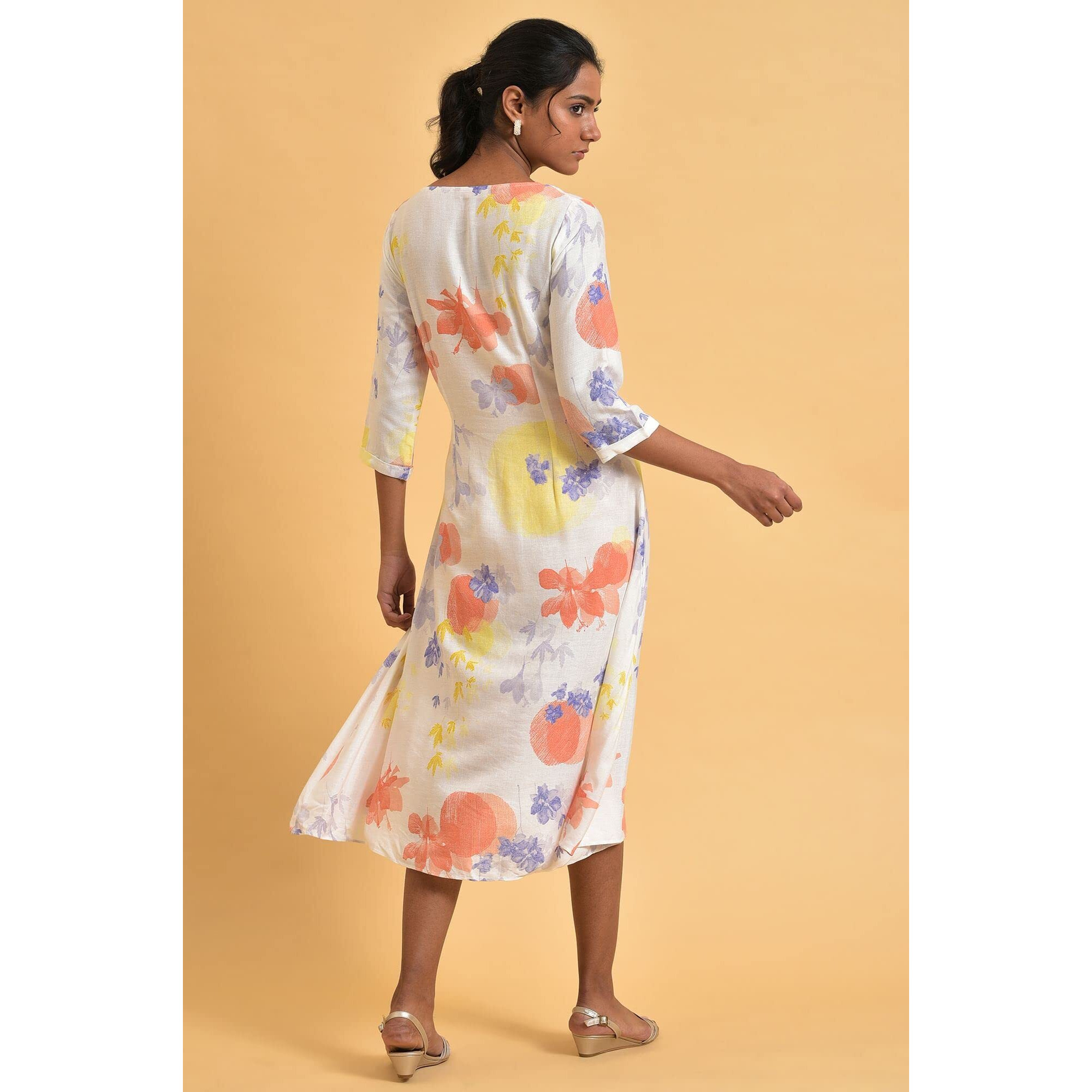 W For Woman Ecru Floral Printed Summer Wrap Dress_23Few19337-121022_Xl